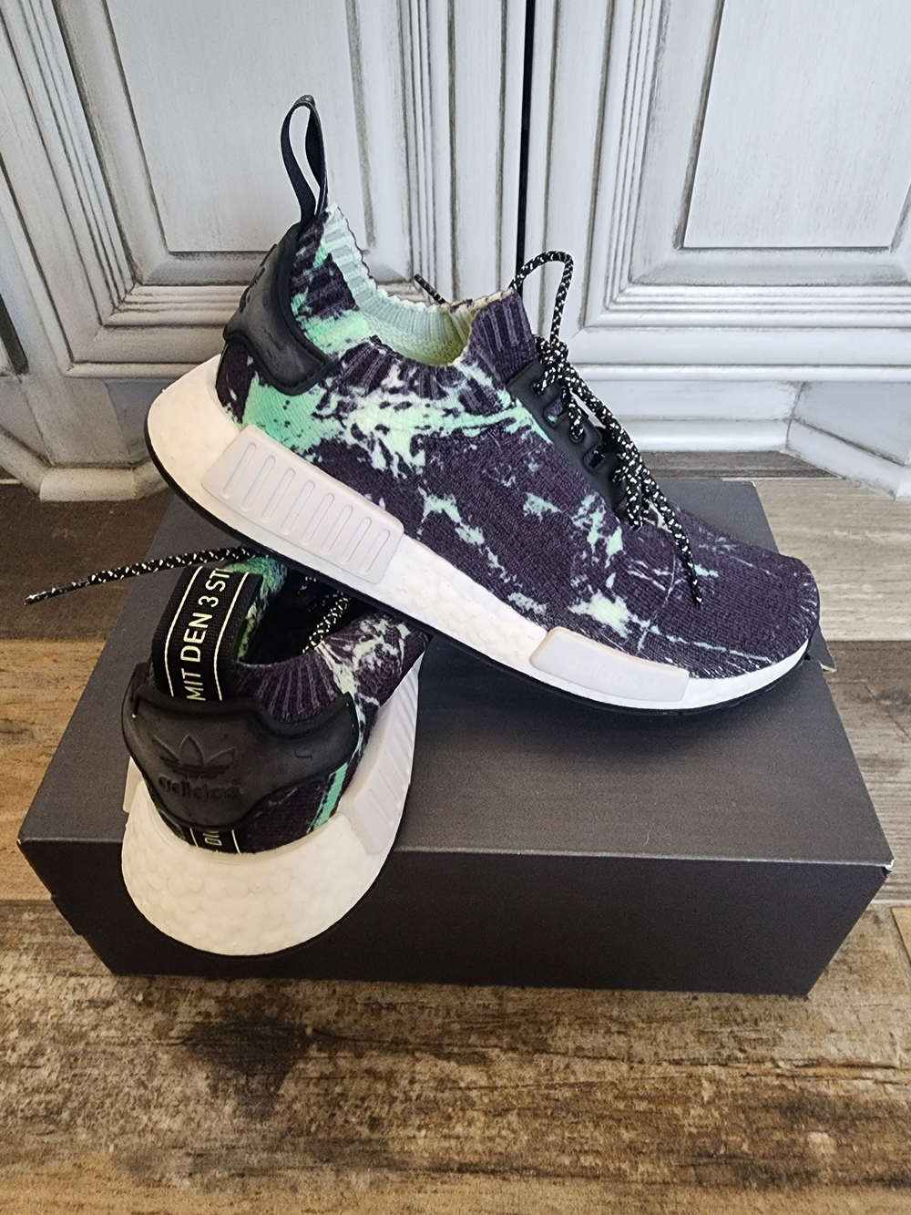 Adidas NMD R1 Primeknit Sneakers - Black & Mint Tie-Dye